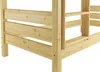 Close-up view of the corner of a wooden bunk bed frame, showing the posts and slats. Produktbild-Vorschau