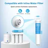 Diagram showing compatibility and features of an inline water filter. Anteprima dell’immagine prodotto
