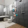 A modern bathroom with a shower, toilet, sink, and a shower caddy filled with toiletries. Anteprima dell’immagine prodotto