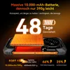 A marketing image showcasing the battery and weight specifications of a rugged smartphone. Produktbild-Vorschau