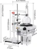 A laboratory distillation setup with various glass components and a heating plate, with dimensions indicated by measurement lines and text. Náhled obrázku produktu