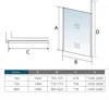 A diagram showing dimensions and a table with product specifications for a shower enclosure. Produktbild-Vorschau
