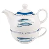 Clayre & Eef Tea for One 400 ml Weiß Blau Porzellan Fische Produktbild-Vorschau 1