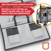 Close-up of the front pockets of a grey foldable wagon, with text overlays highlighting features. Produktbild-Vorschau