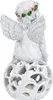 A white angel figurine with a floral wreath on its head sits on a decorative orb. Produktbild-Vorschau