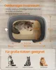 A cat is shown inside a large litter box, with dimensions and text highlighting its suitability for large cats. Below are images of three different large cat breeds. Produktbild-Vorschau