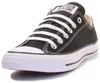 A black Converse All Star shoe with white laces and white soles, shown from a side-angle on a white background. Voir les images du produit