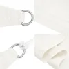 Collage showing close-ups of a white sun sail, focusing on the fabric texture and D-ring attachments. Produktbild-Vorschau
