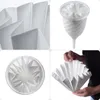 A collage of four images showing a pleated paper filter for liquids like wine, liqueur, juice, and spirits. The images show close-ups of the pleats, the filter in a funnel, a top-down view of the filter, and a person holding the filter. Anteprima dell’immagine prodotto
