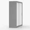 A side view of a gray and white wardrobe with sliding doors against a white background. Voir les images du produit