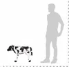 A plush cow toy is shown next to a human silhouette for scale. Náhľad obrázku produktu