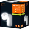 The image shows the packaging of a white LED outdoor spotlight. Produktbild-Vorschau