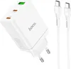 A white Hoco N33 35W charger and two white USB-C cables are displayed against a white background. Produktbild-Vorschau