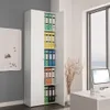 A white cabinet filled with colorful binders is shown in an office setting. Voir les images du produit