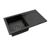 A black kitchen sink with a drainboard, shown from a diagonal angle against a white background. Náhled obrázku produktu
