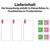 The image shows three screen protectors and cleaning wipes, along with text indicating the contents of the package. Produktbild-Vorschau