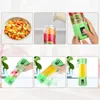 Collage of images showing the steps of making juice with a portable blender. Náhled obrázku produktu
