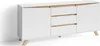 A white sideboard with wood accents, shown from a front-side angle against a white background. Produktbild-Vorschau