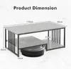 A diagram showing the dimensions of a coffee table with a robot vacuum cleaner underneath. Produktbild-Vorschau