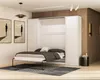 A bedroom with a murphy bed pulled out, showing the mattress and bedding. Produktbild-Vorschau