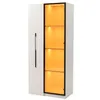 A white cabinet with a glass door and orange interior lighting, showcasing shelves. Náhled obrázku produktu