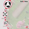 A roll of coco matting is shown on a grassy background with gardening tools and plants. There are also icons and text highlighting product features. Podgląd zdjęcia produktu