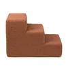 A three-step pet stair made of brown, fuzzy material, shown from a side view against a white background. Náhled obrázku produktu