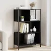 A black bookshelf with various decorative items and books. Náhled obrázku produktu