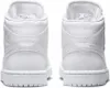 A pair of white Nike Air Jordan 1 Mid sneakers shown from the back. Produktbild-Vorschau