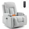A light gray massage recliner chair with a remote control shown in a separate inset. Voir les images du produit