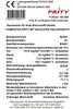 This is a product information label for a wood-burning stove, detailing its performance and safety specifications. Produktbild-Vorschau