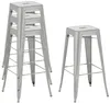 A set of four silver metal bar stools, with three stacked on the left and one separate on the right, against a white background. Náhľad obrázku produktu