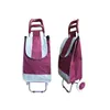 Two views of a burgundy shopping trolley bag with white accents, presented against a white background. Produktbild-Vorschau