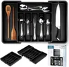 A cutlery drawer organizer with various utensils and a knife, along with packaging for the organizer. Produktbild-Vorschau