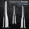 Three tower fans are arranged in a triangular formation against a dark, textured background. Text overlays highlight the design. Voir les images du produit