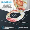 A toilet seat with a rose pattern is shown with dimensions and feature callouts. Náhled obrázku produktu