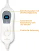 A close-up of a white electric blanket controller with labels pointing to its features. Produktbild-Vorschau