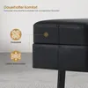 Close-up of a black upholstered bench with informational graphics and text. Produktbild-Vorschau