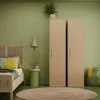 A bedroom scene with a bed, nightstand, and two tall cabinets. Voir les images du produit