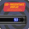 Close-up of a black power bank with a digital display showing '93 G'. A red banner with yellow text is overlaid on the top left. Produktbild-Vorschau