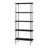 A black metal shelving unit with five shelves against a white background. Podgląd zdjęcia produktu