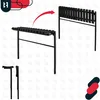 A product image showing a black metal garden bench, with an arrow indicating its transformation or assembly. Voir les images du produit