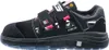 A side view of a black safety shoe with red and white accents. Produktbild-Vorschau