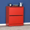 A red shoe cabinet against a blue wall. Produktbild-Vorschau
