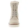 A front view of a beige lace-up boot with a faux fur lining. Produktbild-Vorschau