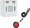 A white emergency call device with a black lanyard and a red button sender, isolated on a white background. Produktbild-Vorschau
