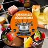 A collage of images showing different foods being prepared and enjoyed with a fondue set, with text overlay. Produktbild-Vorschau