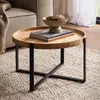 WOHNLING Couchtisch 60x60x35 cm Akazie Massivholz Metall Produktbild-Vorschau 1