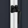 A close-up view of a black window handle on a gray and white frame. Náhled obrázku produktu