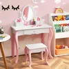 GOPLUS Kinder Schminktisch-Set mit Hocker, Exquisiter Produktbild-Vorschau 1